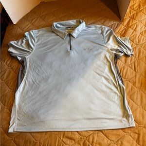 Columbia Polo Shirt Mens XL Blue W/Gray Stripe Short Sleeve Outdoor Freezer Coil